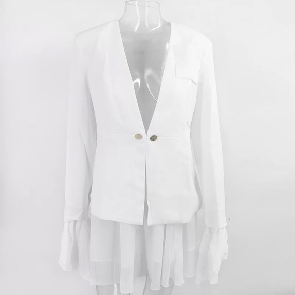 Chiffon ruffle blazer skirt suit White - Picture 7 of 10